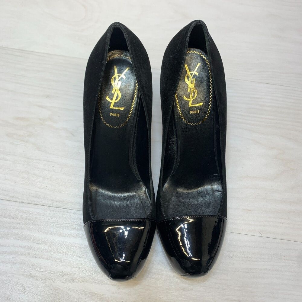 Yves Saint Laurent Tribtoo Pumps Women's Size 9.5 Black Suede Cap Toe Classic - Picture 6 of 12